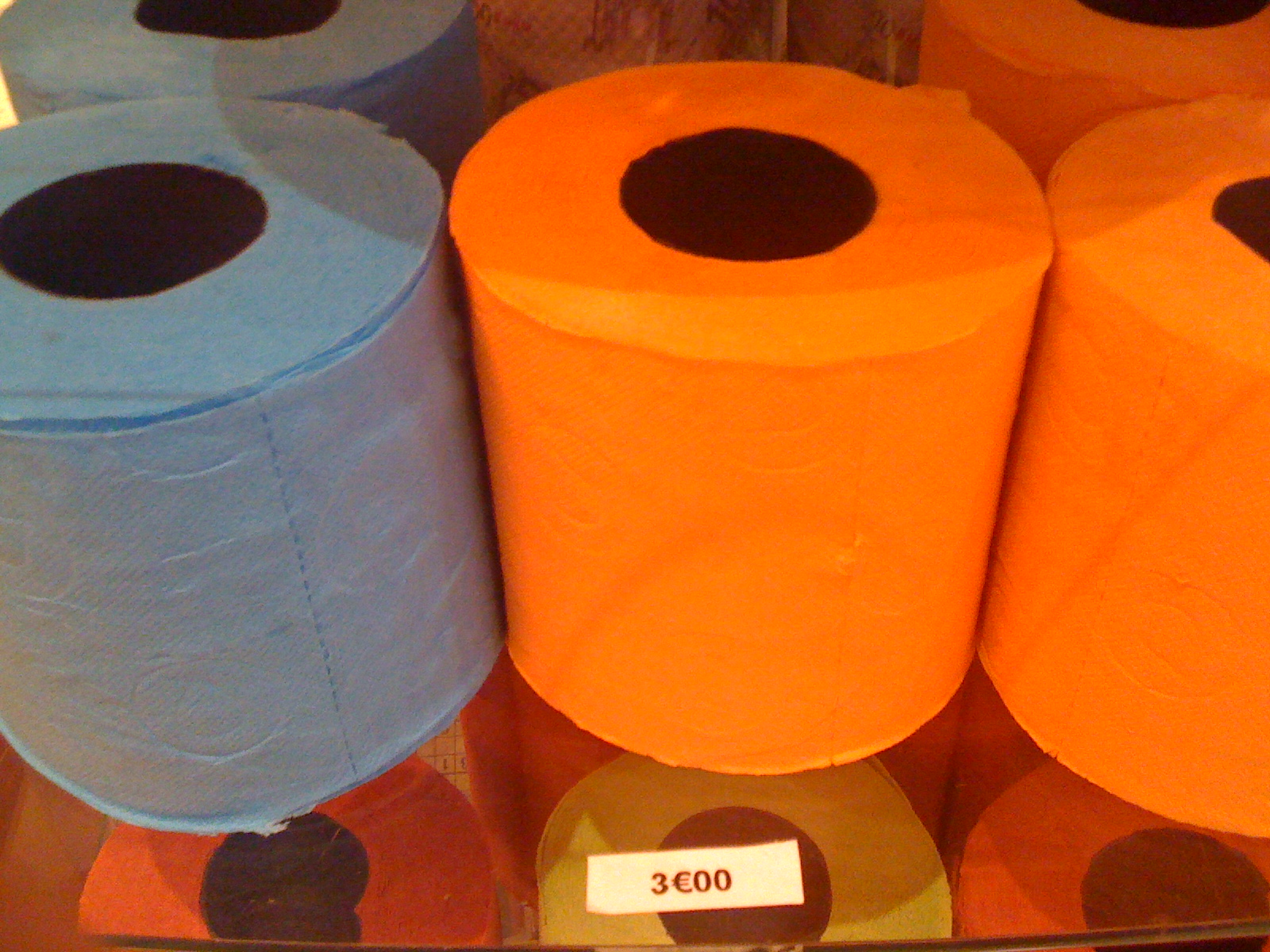 Blue and orange toilet paper