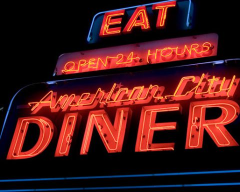 neon signage of American City Diner