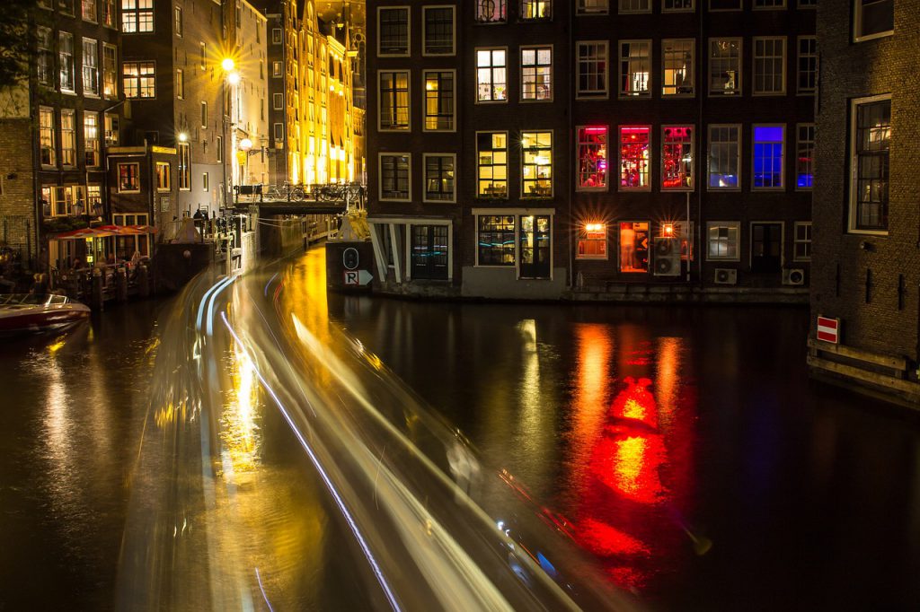 Amsterdam canal at night