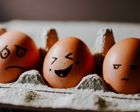 Egg with illustrated laugh