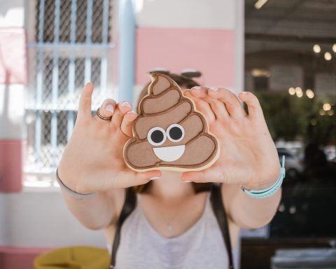 Woman holding poop emoji case